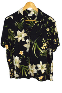 Black Hawaiian Print Top